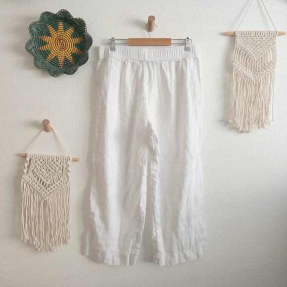 Tahari White Wide Leg Pull On Linen Pants Size XL - Picture 2 of 6